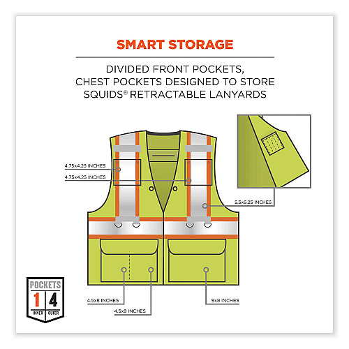 ergodyne GloWear 8231TV Class 2 Hi-Vis Tool Tethering Safety Vest, Polyester, 2X-Large/3X-Large, Lime (24177)