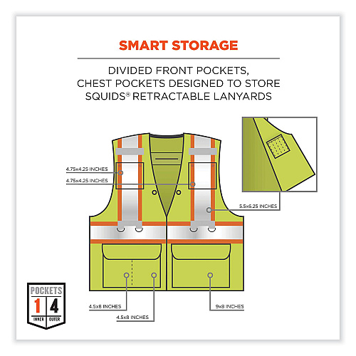 ergodyne GloWear 8231TVK Class 2 Hi-Vis Tool Tethering Safety Vest Kit, Polyester, Small/Medium, Lime (24183)