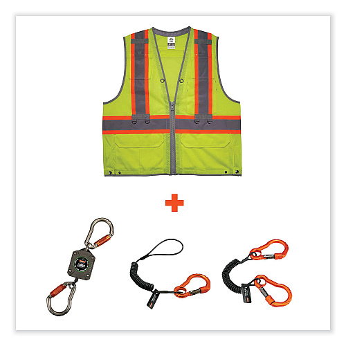 ergodyne GloWear 8231TVK Class 2 Hi-Vis Tool Tethering Safety Vest Kit, Polyester, Large/X-Large, Lime (24185)