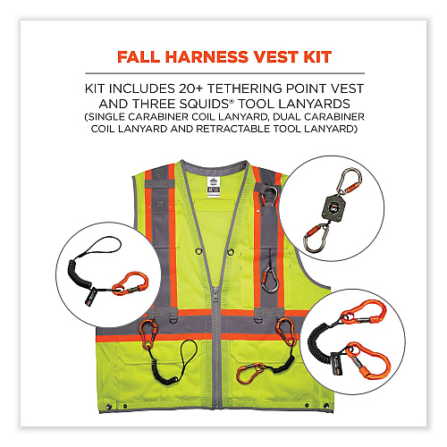 ergodyne GloWear 8231TVK Class 2 Hi-Vis Tool Tethering Safety Vest Kit, Polyester, Large/X-Large, Lime (24185)