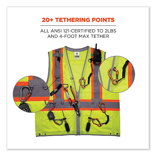 ergodyne GloWear 8231TVK Class 2 Hi-Vis Tool Tethering Safety Vest Kit, Polyester, Large/X-Large, Lime (24185)