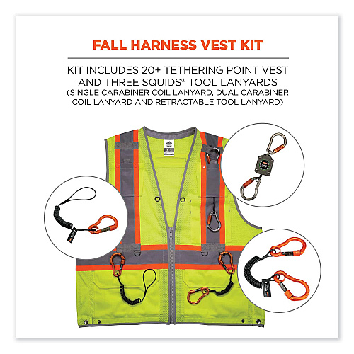 ergodyne GloWear 8231TVK Class 2 Hi-Vis Tool Tethering Safety Vest Kit, Polyester, 2X-Large/3X-Large, Lime (24187)