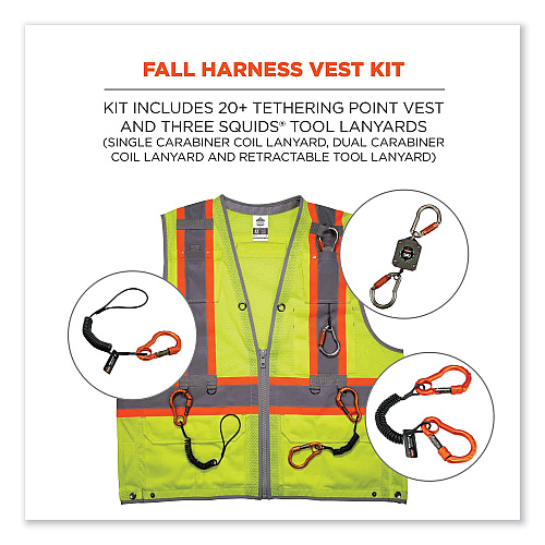 ergodyne GloWear 8231TVK Class 2 Hi-Vis Tool Tethering Safety Vest Kit, Polyester, 4X-Large/5X-Large, Lime VEST,8231TVK CL 2,LM,4/5X (24189)