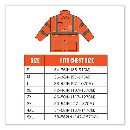ergodyne GloWear 8365 Class 3 Hi-Vis Rain Jacket, Polyester, 4X-Large, Orange (24318)