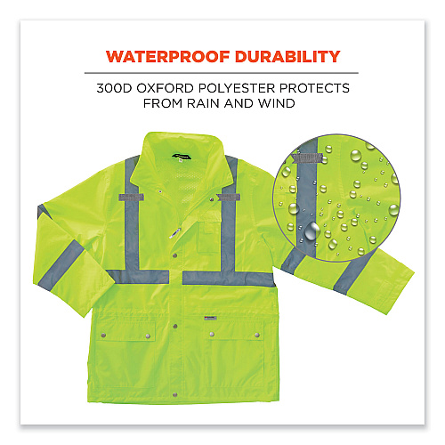 ergodyne GloWear 8365 Class 3 Hi-Vis Rain Jacket, Polyester, Small, Lime (24322)