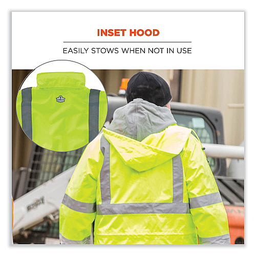 ergodyne GloWear 8365 Class 3 Hi-Vis Rain Jacket, Polyester, Medium, Lime (24323)