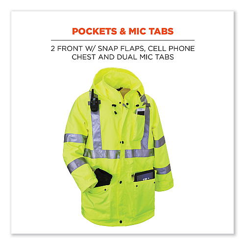 ergodyne GloWear 8365 Class 3 Hi-Vis Rain Jacket, Polyester, 4X-Large, Lime (24328)