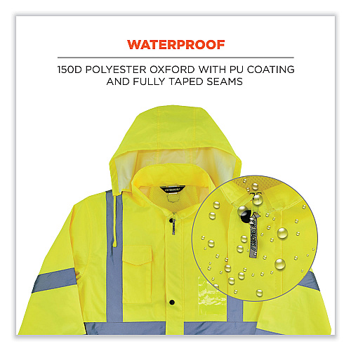 ergodyne GloWear 8366 Class 3 Lightweight Hi-Vis Rain Jacket, Polyester, 3X-Large, Lime (24337)