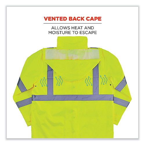 ergodyne GloWear 8366 Class 3 Lightweight Hi-Vis Rain Jacket, Polyester, 3X-Large, Lime (24337)