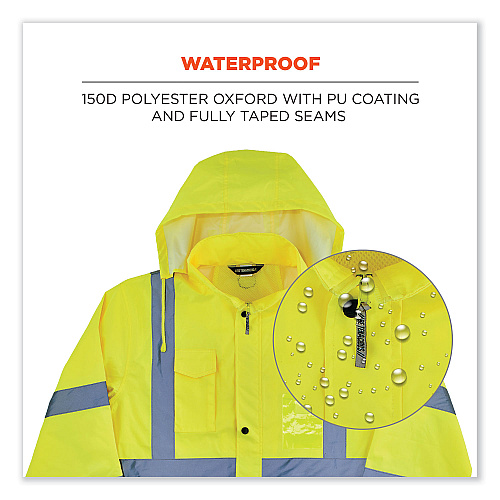 ergodyne GloWear 8366 Class 3 Lightweight Hi-Vis Rain Jacket, Polyester, 4X-Large, Lime (24338)