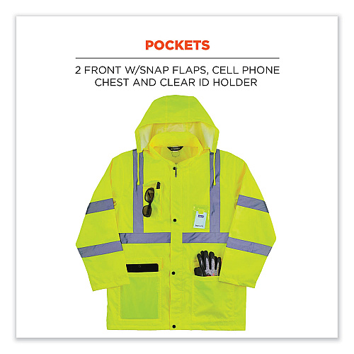 ergodyne GloWear 8366 Class 3 Lightweight Hi-Vis Rain Jacket, Polyester, 5X-Large, Lime (24339)
