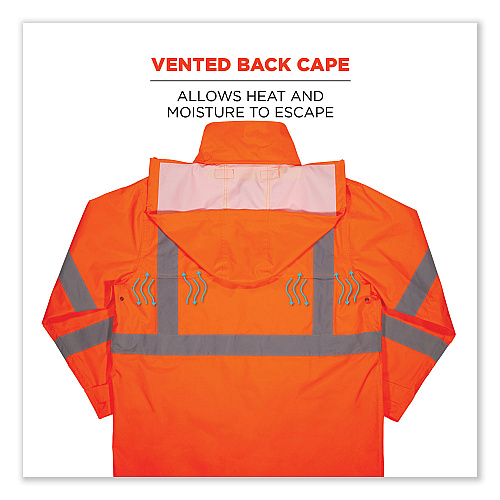 ergodyne GloWear 8366 Class 3 Lightweight Hi-Vis Rain Jacket, Polyester, Medium, Orange (24363)