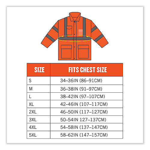 ergodyne GloWear 8366 Class 3 Lightweight Hi-Vis Rain Jacket, Polyester, 5X-Large, Orange (24369)