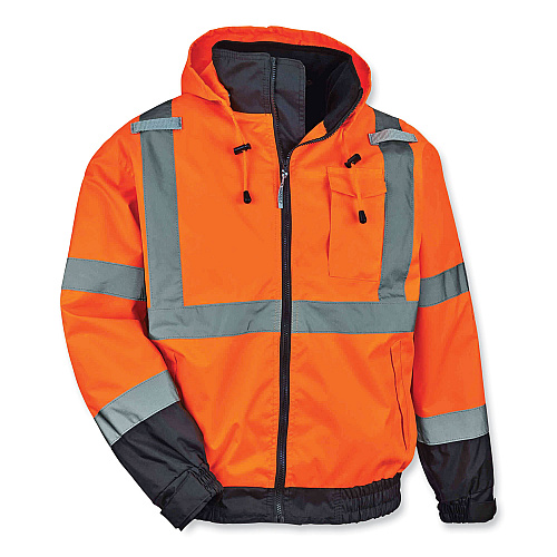 ergodyne GloWear 8379 Class 3 Hi-Vis Fleece Lined Bomber Jacket, Orange, 4X-Large (24468)
