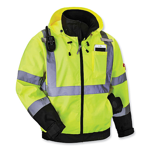ergodyne GloWear 8379 Class 3 Hi-Vis Fleece Lined Bomber Jacket, Lime, X-Large (24475)