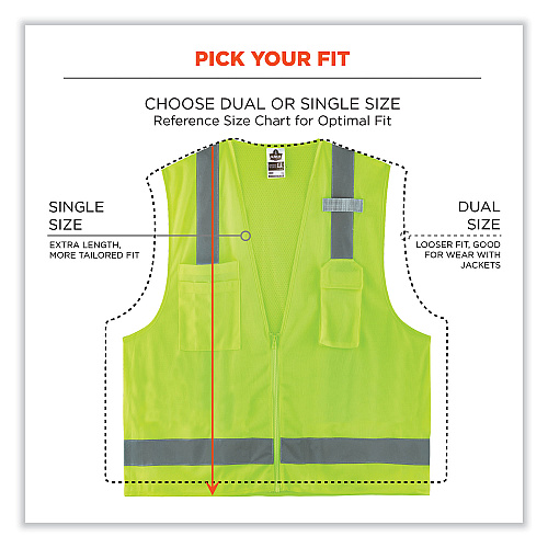 ergodyne GloWear 8249Z-S Single Size Class 2 Economy Surveyors Zipper Vest, Polyester, Medium, Lime (24503)