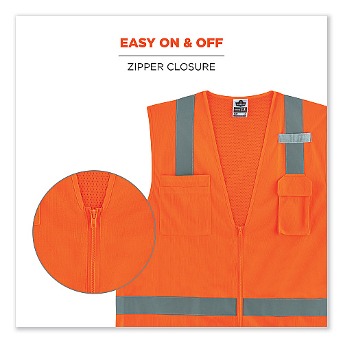 ergodyne GloWear 8249Z-S Single Size Class 2 Economy Surveyors Zipper Vest, Polyester, X-Small, Orange (24511)