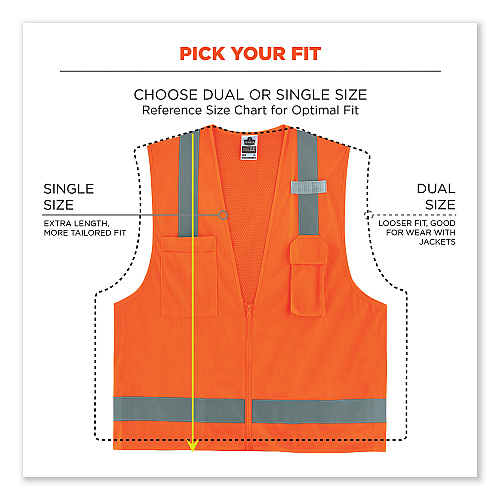 ergodyne GloWear 8249Z-S Single Size Class 2 Economy Surveyors Zipper Vest, Polyester, X-Small, Orange (24511)