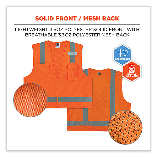 ergodyne GloWear 8249Z-S Single Size Class 2 Economy Surveyors Zipper Vest, Polyester, 3X-Large, Orange (24517)