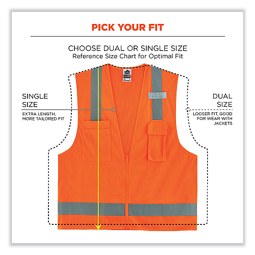 ergodyne GloWear 8249Z-S Single Size Class 2 Economy Surveyors Zipper Vest, Polyester, 3X-Large, Orange (24517)