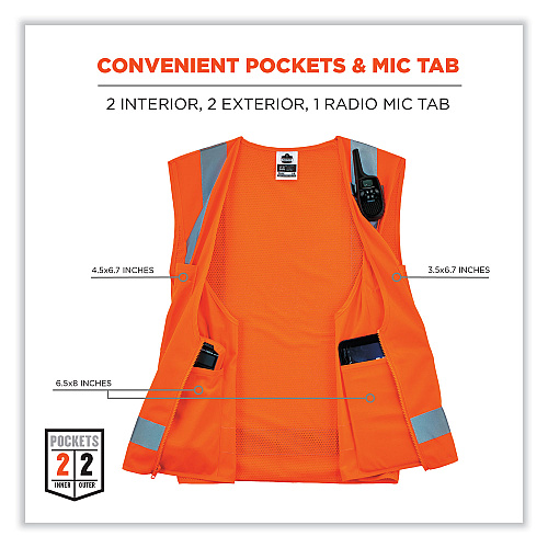 ergodyne GloWear 8249Z-S Single Size Class 2 Economy Surveyors Zipper Vest, Polyester, 4X-Large, Orange (24518)