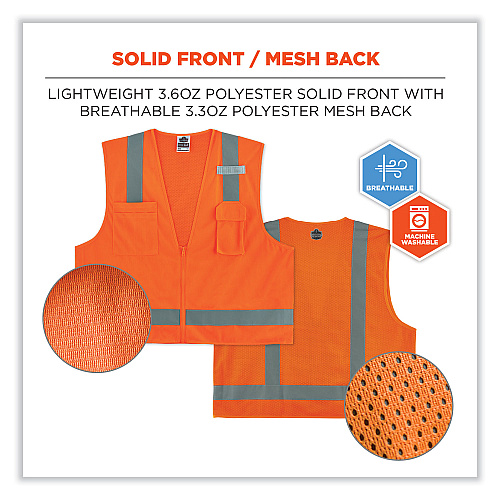 ergodyne GloWear 8249Z-S Single Size Class 2 Economy Surveyors Zipper Vest, Polyester, 4X-Large, Orange (24518)
