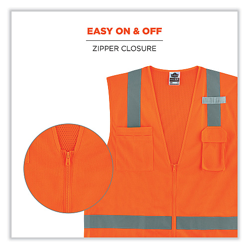 ergodyne GloWear 8249Z-S Single Size Class 2 Economy Surveyors Zipper Vest, Polyester, 4X-Large, Orange (24518)