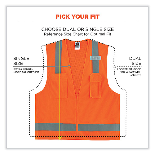 ergodyne GloWear 8249Z-S Single Size Class 2 Economy Surveyors Zipper Vest, Polyester, 4X-Large, Orange (24518)