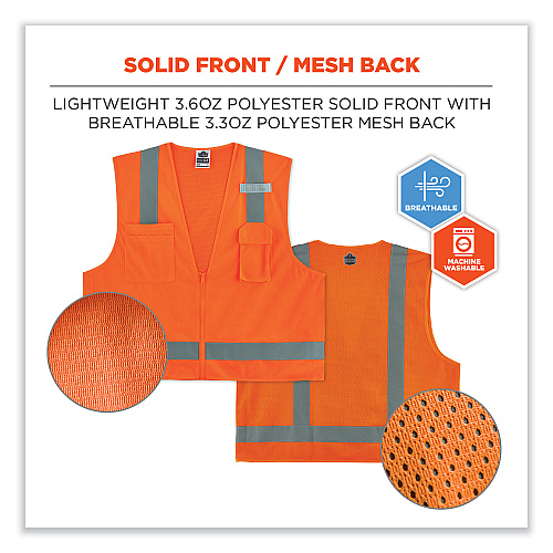 ergodyne GloWear 8249Z-S Single Size Class 2 Economy Surveyors Zipper Vest, Polyester, 5X-Large, Orange (24519)