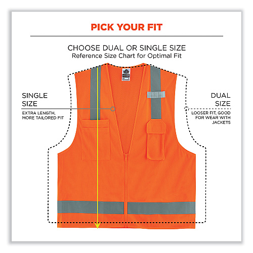ergodyne GloWear 8249Z-S Single Size Class 2 Economy Surveyors Zipper Vest, Polyester, 5X-Large, Orange (24519)