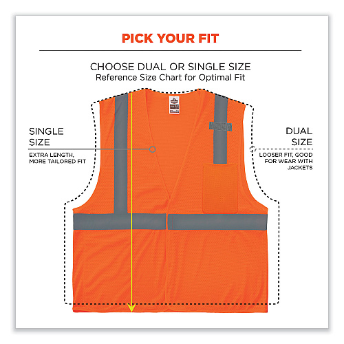 ergodyne GloWear 8210HL-S Single Size Class 2 Economy Mesh Vest, Polyester, X-Small, Orange (24531)