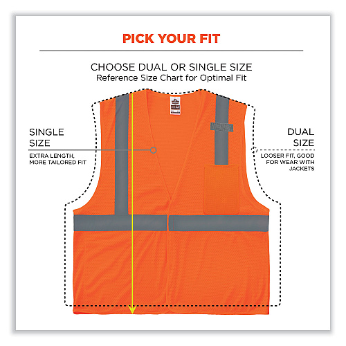 ergodyne GloWear 8210HL-S Single Size Class 2 Economy Mesh Vest, Polyester, Small, Orange (24532)