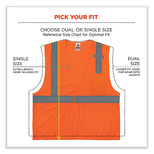 ergodyne GloWear 8210HL-S Single Size Class 2 Economy Mesh Vest, Polyester, Medium, Orange (24533)
