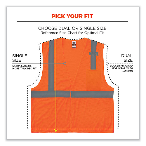 ergodyne GloWear 8210HL-S Single Size Class 2 Economy Mesh Vest, Polyester, 2X-Large, Orange (24536)