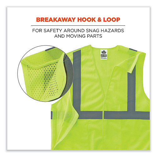ergodyne GloWear 8215BA-S Single Size Class 2 Economy Breakaway Mesh Vest, Polyester, Small, Lime (24542)