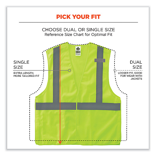ergodyne GloWear 8215BA-S Single Size Class 2 Economy Breakaway Mesh Vest, Polyester, Small, Lime (24542)