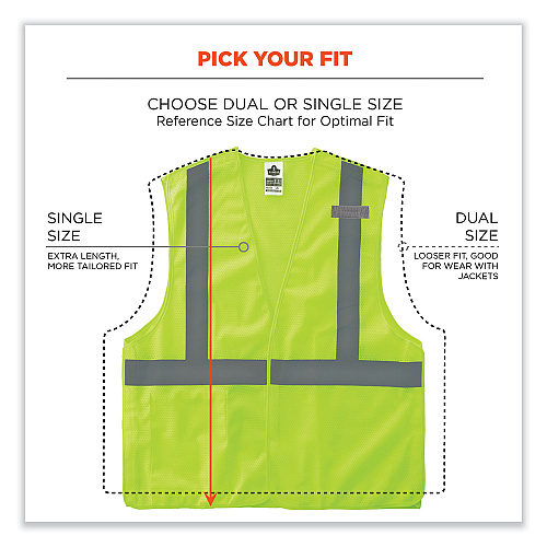 ergodyne GloWear 8215BA-S Single Size Class 2 Economy Breakaway Mesh Vest, Polyester, Medium, Lime (24543)