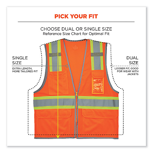 ergodyne GloWear 8246Z-S Single Size Class 2 Two-Tone Mesh Vest, Polyester, 3X-Large, Orange (24577)