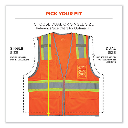 ergodyne GloWear 8246Z-S Single Size Class 2 Two-Tone Mesh Vest, Polyester, Small, Orange (24572)