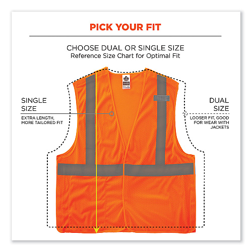 ergodyne GloWear 8215BA-S Single Size Class 2 Economy Breakaway Mesh Vest, Polyester, 4X-Large, Orange (24558)