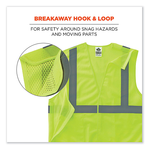 ergodyne GloWear 8215BA-S Single Size Class 2 Economy Breakaway Mesh Vest, Polyester, 2X-Large, Lime (24546)
