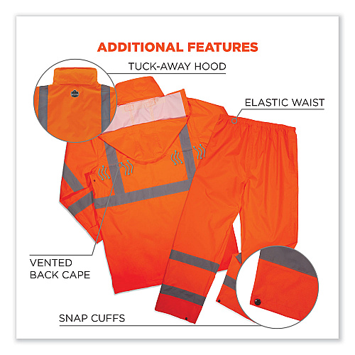 ergodyne GloWear 8376K Lightweight HV Rain Suit, Large, Orange (25334)