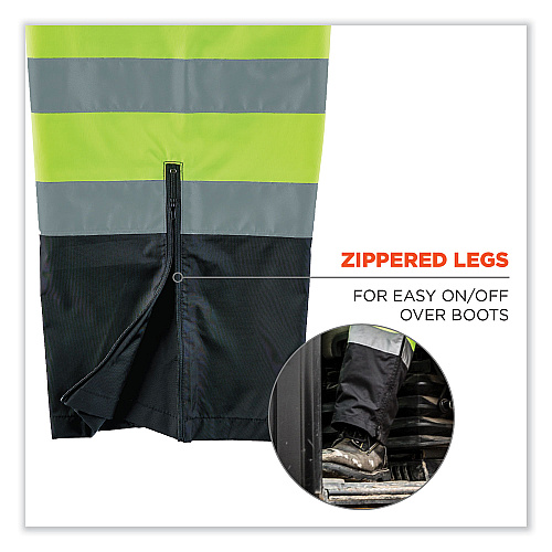 ergodyne GloWear 8915BK Class E Hi-Vis Rain Pants Black Bottom, 4X-Large, Lime (25428)