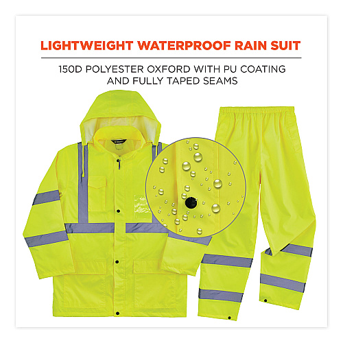 ergodyne GloWear 8376K Lightweight HV Rain Suit, Large, Lime (25434)