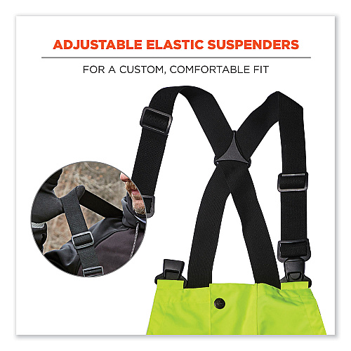 ergodyne GloWear 8918BK Class E Hi-Vis Rain Bibs Black Bottom, Small, Lime (25012)