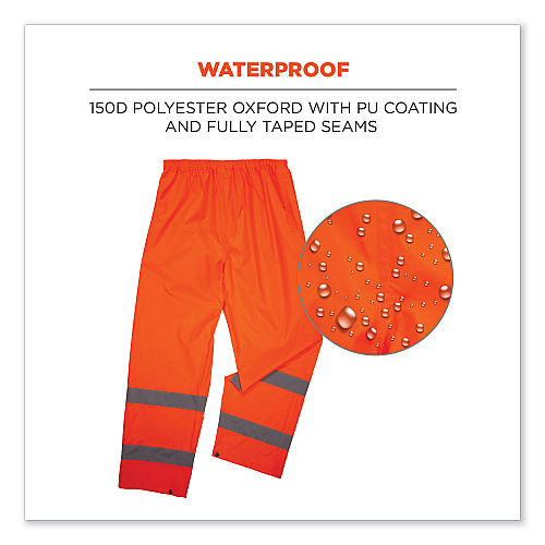 ergodyne GloWear 8916 Class E Lightweight Hi-Vis Rain Pants, Large, Orange (25444)