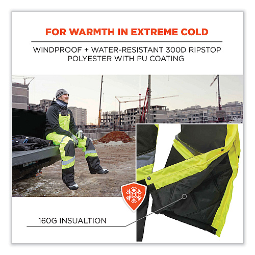 ergodyne GloWear 8928 Class E Hi-Vis Insulated Bibs, Small, Lime (25522)