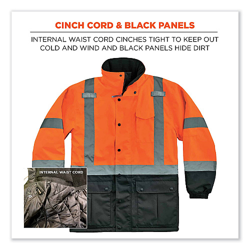 ergodyne GloWear 8384 Class 3 Hi-Vis Quilted Thermal Parka, Large, Orange (25574)