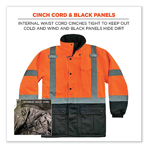 ergodyne GloWear 8384 Class 3 Hi-Vis Quilted Thermal Parka, X-Large, Orange (25575)