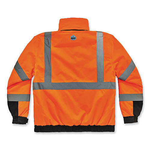 ergodyne GloWear 8381 Class 3 Hi-Vis 4-in-1 Quilted Bomber Jacket, Orange, X-Large (25585)